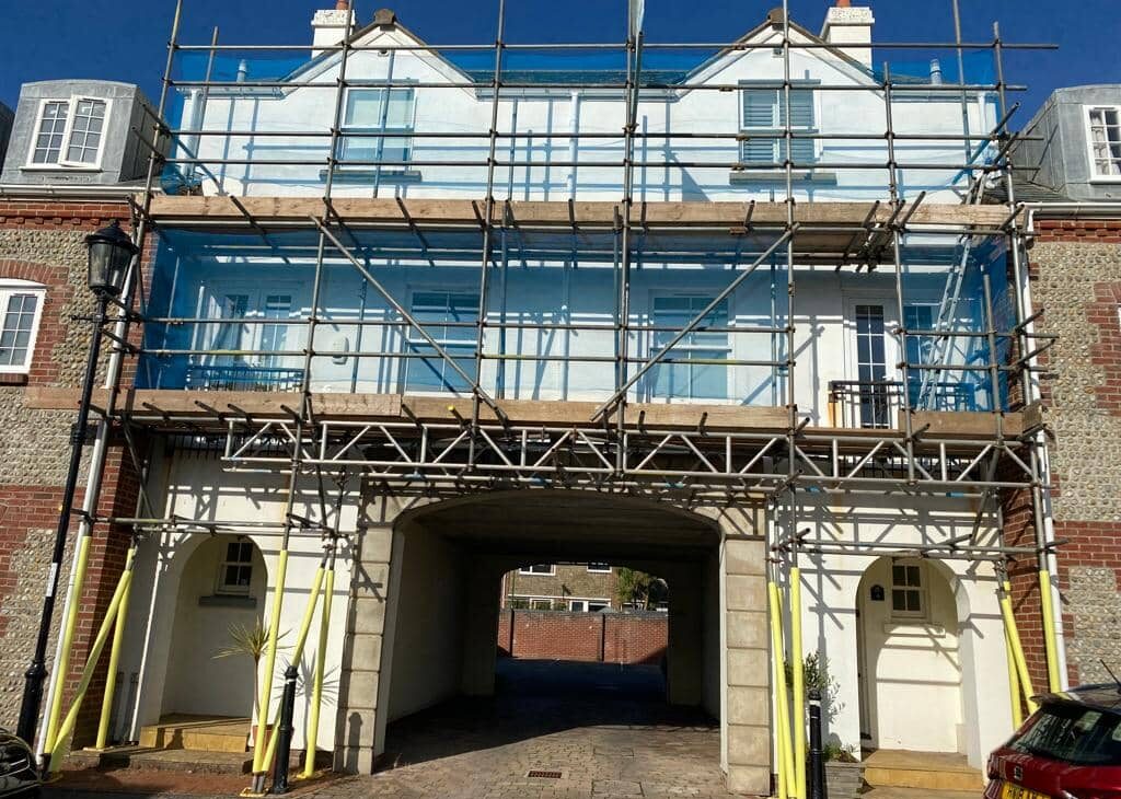 Decorators scaffold platform, Old wareham mews, Littlehampton, BN17
