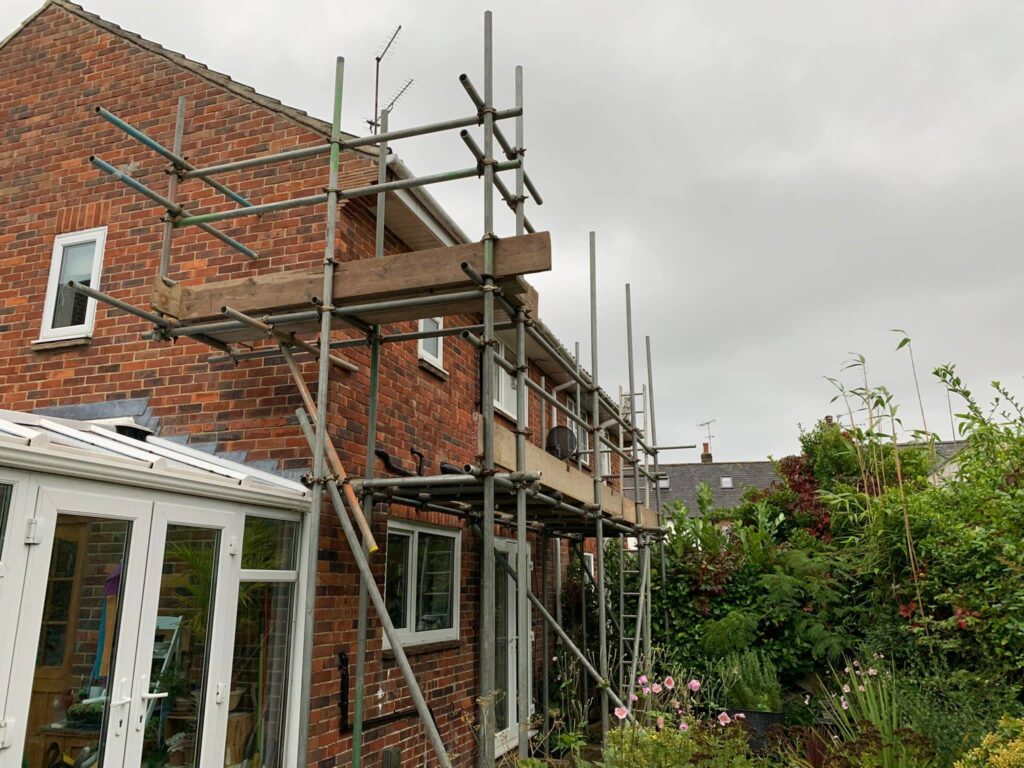Scaffold platform for repairs, Daltons Place, Arundel, West Sussex, BN18