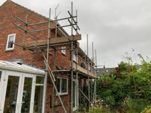 Scaffold platform for repairs, Daltons Place, Arundel, West Sussex, BN18