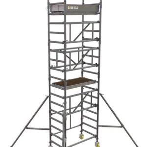 Boss Solo 700 mobile aluminium scaffold tower at full height with outriggers, wheels and working platform