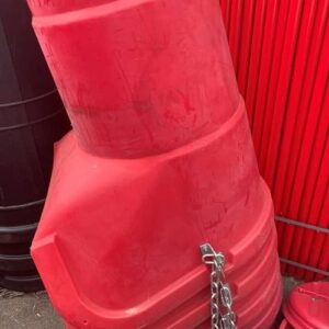 20 inch red rubbish chute top hopper section – heavy-duty plastic entry funnel with integrated safety chain and clip for secure attachment in construction debris systems