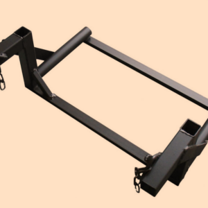 Universal fixing bracket for rubbish chute – heavy-duty black steel frame with receiver hitches, support arms, chains, and mounting points for secure attachment to scaffolding or buildings