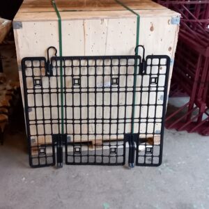 Single Sureguard Black Brickguard panel standing upright, highlighting grid design and toe board clips
